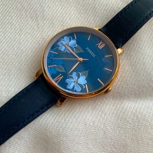 Jaqueline Three-Hand Navy Leather Watch